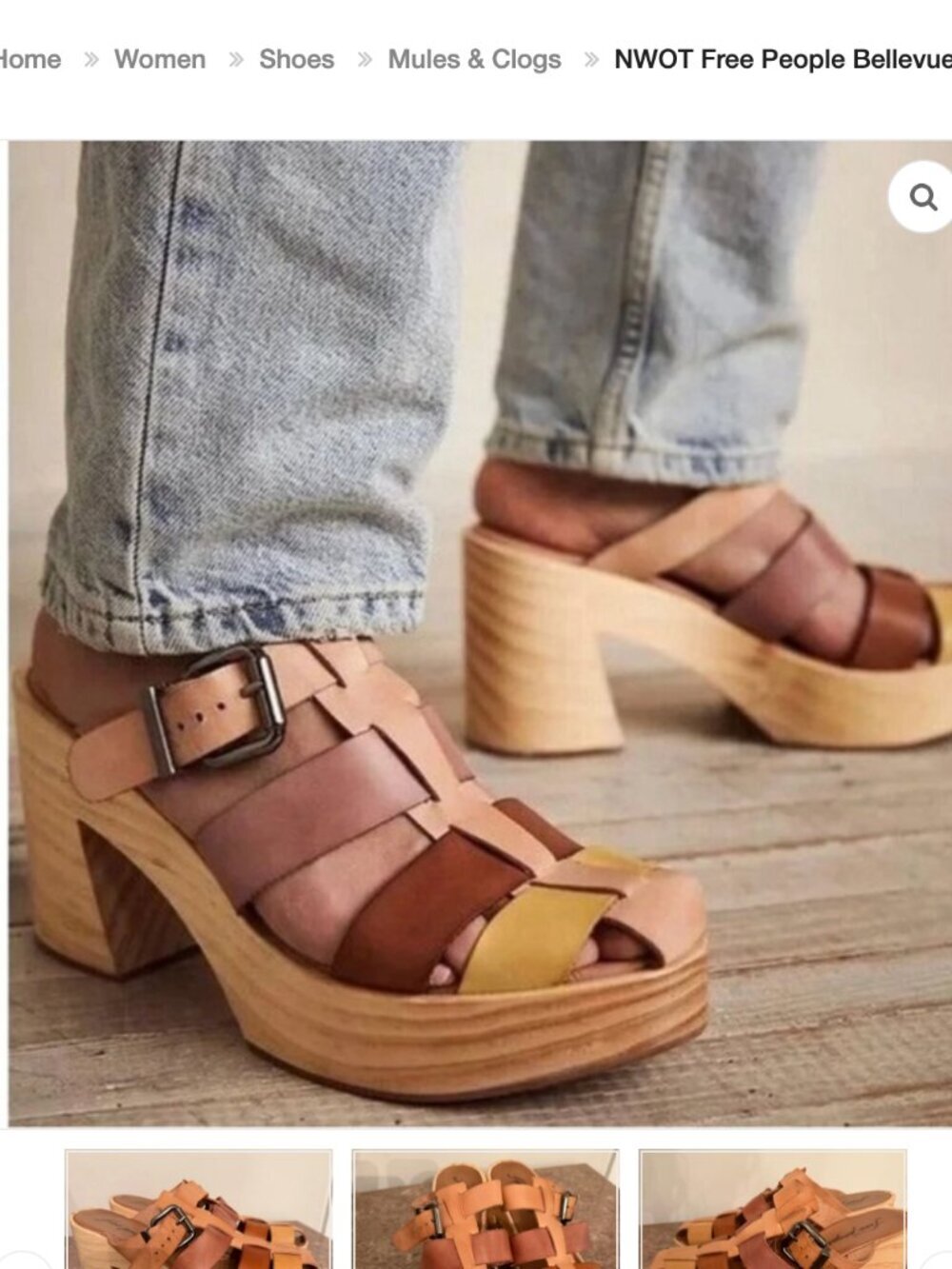 Free People Bellevue Clogs Wood Platform Shoes Sandals Size 38 / 7.5-8